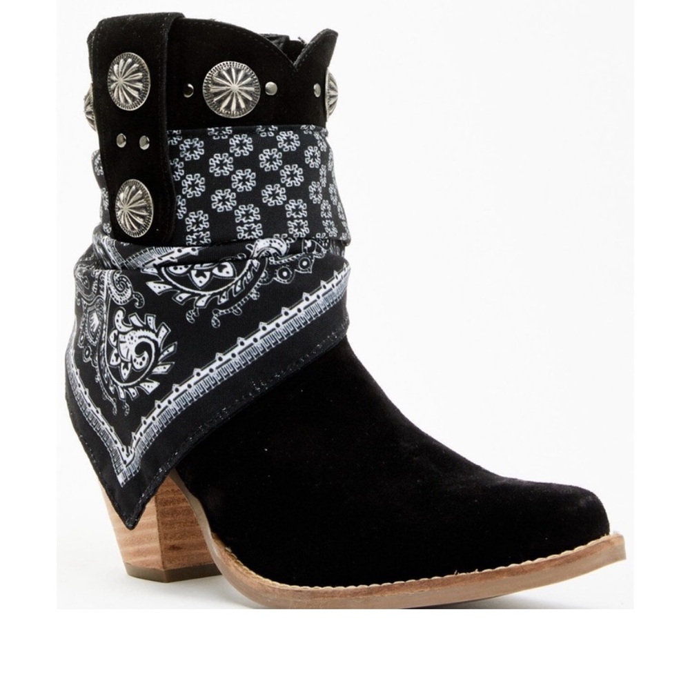dingo Black Suede Ankle Boots with Bandana Accent…never worn